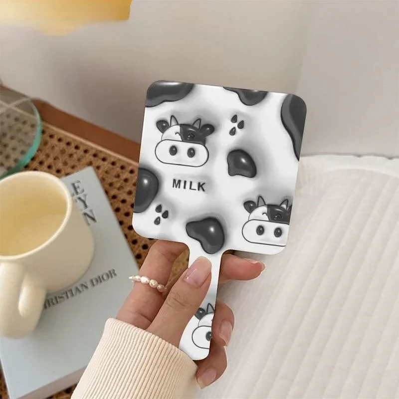 Creative Cow Handheld Cosmetic Mirror Girls Carry Portable Small Mirrors Square Handle Makeup Mirror For Girl