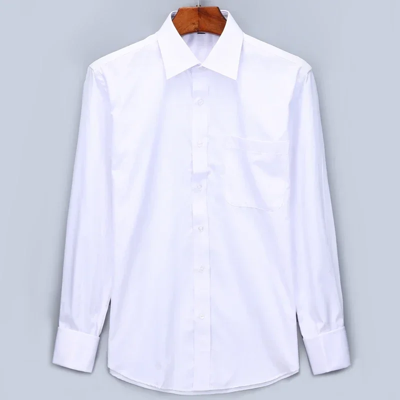 Men 's French Cufflinks Business Dress Shirts Long Sleeves White Blue Twill Asian Size M, L, XL, XXL, 3XL, 4XL, 5XL, 6XL