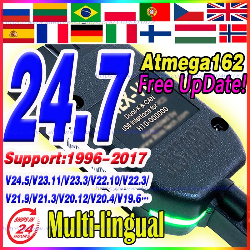 

2024 Newest V24.7 V23.11 VCDS'S VAGCOM Scanner Tools Scanne Diagnostic HEX Atmega162 V2 OBD Tools FOR VW AUDI Skoda Seat español