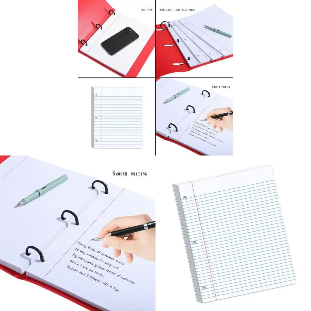E1PF 3 Hole Lined Refill Paper 200 Sheets Paper Tear Resistant Wide Ruled Notebook