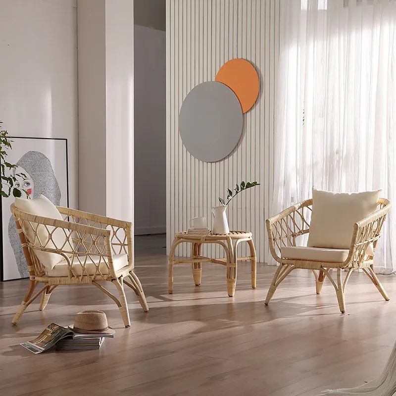 

W8 casual rattan chair sofa three-piece set scandinavian real rattan casual chair balcony b&b living room coffee table armchair