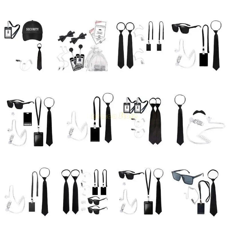 Traje agente secreto 31bf Halloween com gravata do pescoço e óculos pretos para crianças adultas dramatizações