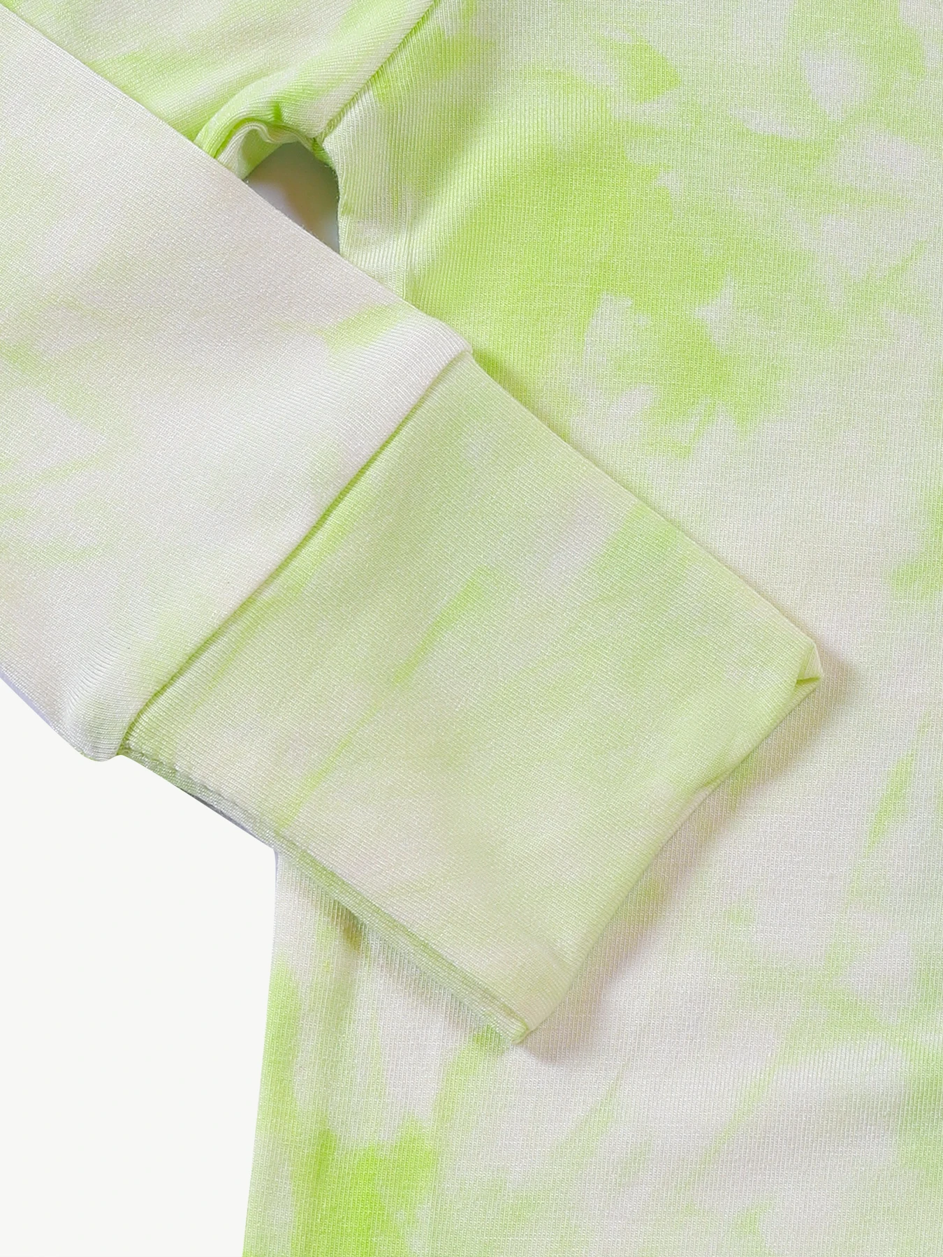 The baby romper of bamboo fiber, soft and thin.  green tie-dye (random), casual, with reversible foot covers & double zippers