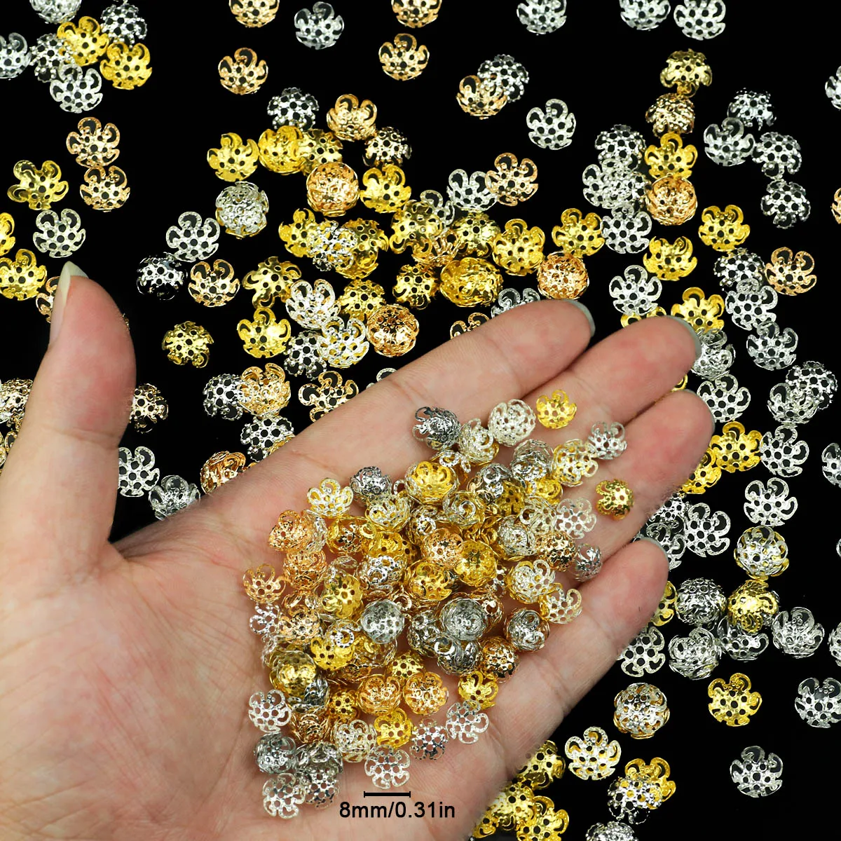 200pcs/pack 8mm Five Leaf Pentagonal Bead Cap beads Holder Spacer For Hair Material Flower Holder Diy Jewelry Making Accessories