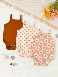 Summer Baby Girl neonato Sling tutina 3 pezzi Cute Polka Dot Flower Pattern Cool traspirante confortevole tutina