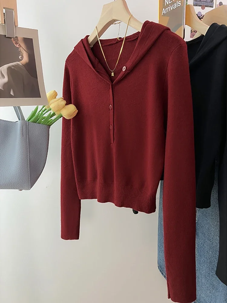 

Autumn Winter Hooded Sweater Women Long Sleeve Knitting Pullover Fashion Solid Color Soft Warm Knitted Tops