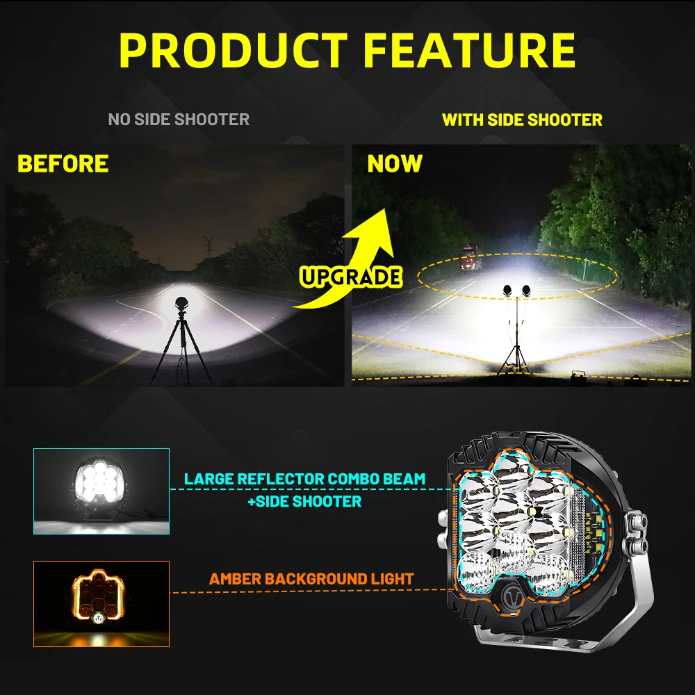 HL 5Inch LED Headlight Assembly DRL Car Driving Work Light Yellow White For Motorcycle Jeep Offroad 4x4 Truck Boat Fog Light