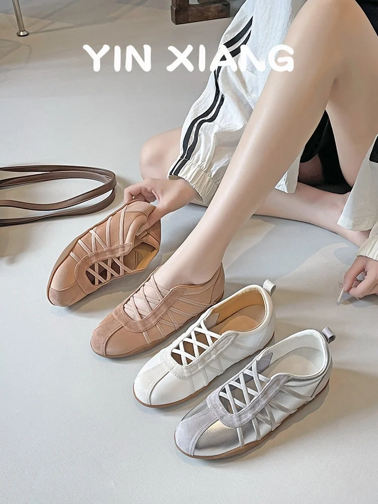 Retro Patchwork Leather Version Slip-On Ballet Mary Jane Shoes Women's Fashionable Spring Wear Mary Janes Glueing Process