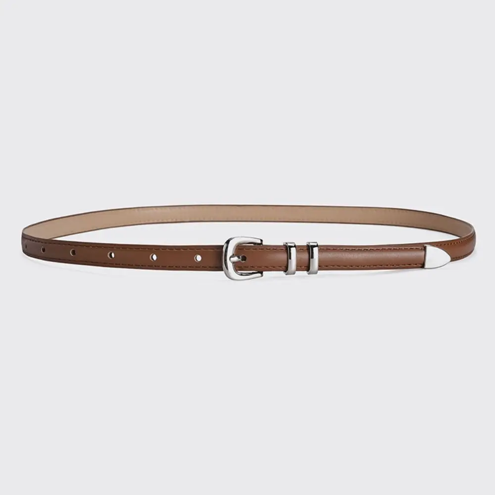 Women Luxury Design PU Leather Belt Casual Retro Silver Pin Buckle Waistband Versatile Jeans Waist Belt