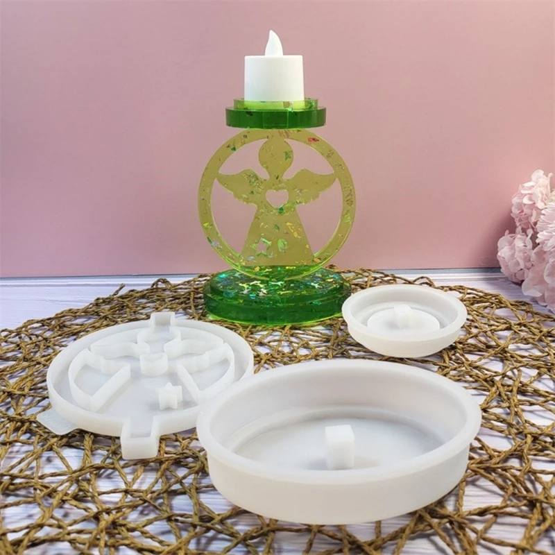 Decorative Holder Silicone Mould Stylish Heart Angel Candlestick Making Mold Epoxy Office Decorations Mould