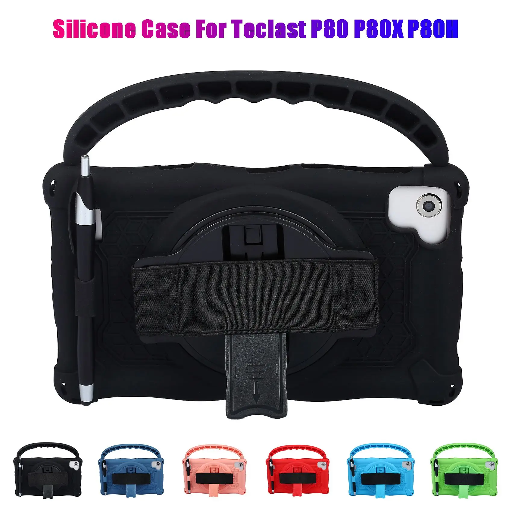 Capa de Silicone Anti-Drop para Tablet, Suporte com Alça, Teclast P80 P80X P80H, 8"