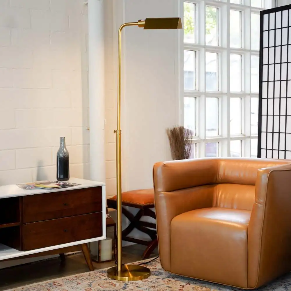 

Elara Slim Minimalist Floor Lamp Neutral Shade Gold Outer White Inner 110 to 120 V for Home