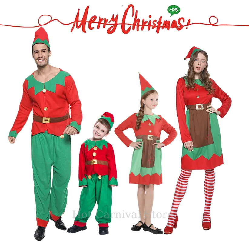 

Children Adult Santa Claus Elf Costume Christmas Masquerade Cosplay Costume Set Boys Girls Christmas Atmosphere Family Clothing