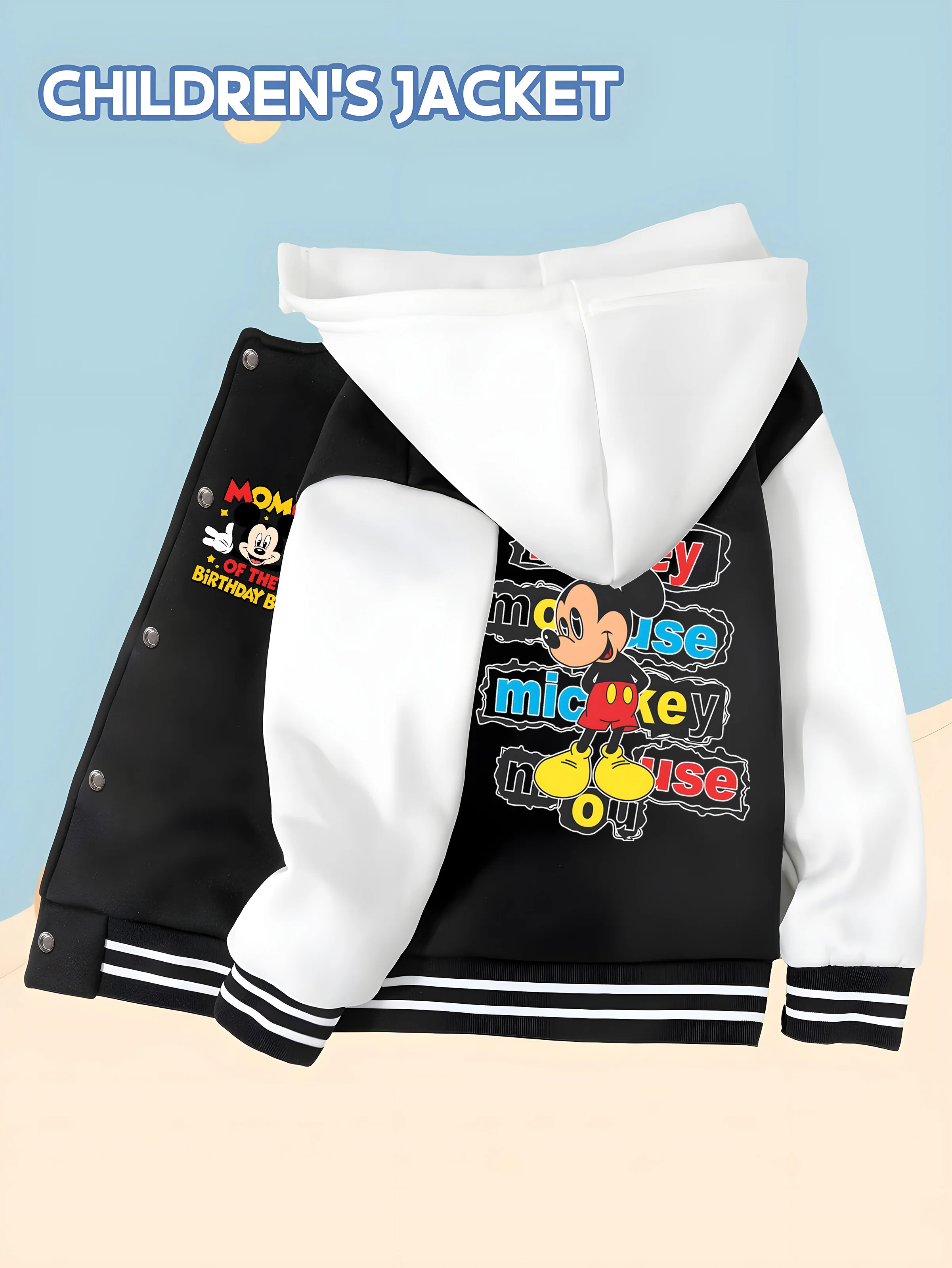 

MINISO Disney Mickey Birthday Baseball Jacket - Birthday-themed Mickey print, lettering on the back, perfect for everyday wear