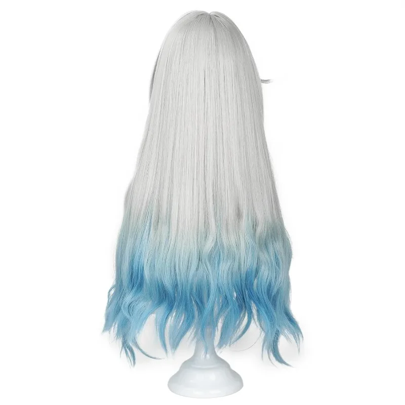 لعبة شعر مستعار Honkai Star Star Firefly ، شعر مستعار طويل متموج مع الانفجارات للهالويين ، عرض هزلي ، شعر أبيض وأزرق