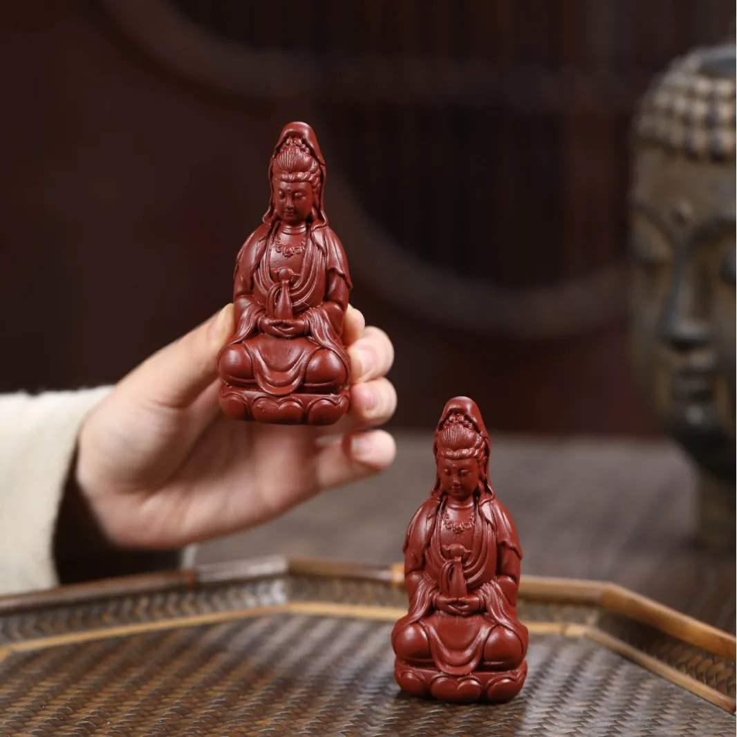 Yixing Original Ore Dahongpao Purple Clay Ornament Guanyin Bodhisattva Sculpture Pet Home Tea Table Decoration