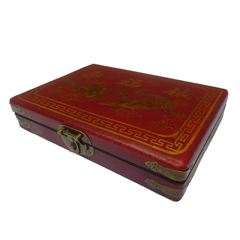 

Melamine English Mahjong Dormitory Entertainment Mahjong Milky White Small Travel Mahjong with Antique Leather Box