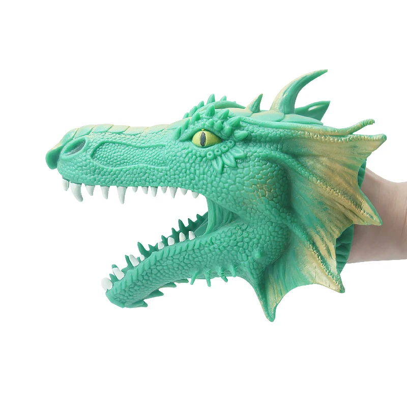 Bestseller realistische Dinosaurier Kopf Rolle Bad Geschenk Gummi Spinosaurus Handpuppe Spielzeug für Jungen Mädchen Kleinkinder Erwachsene