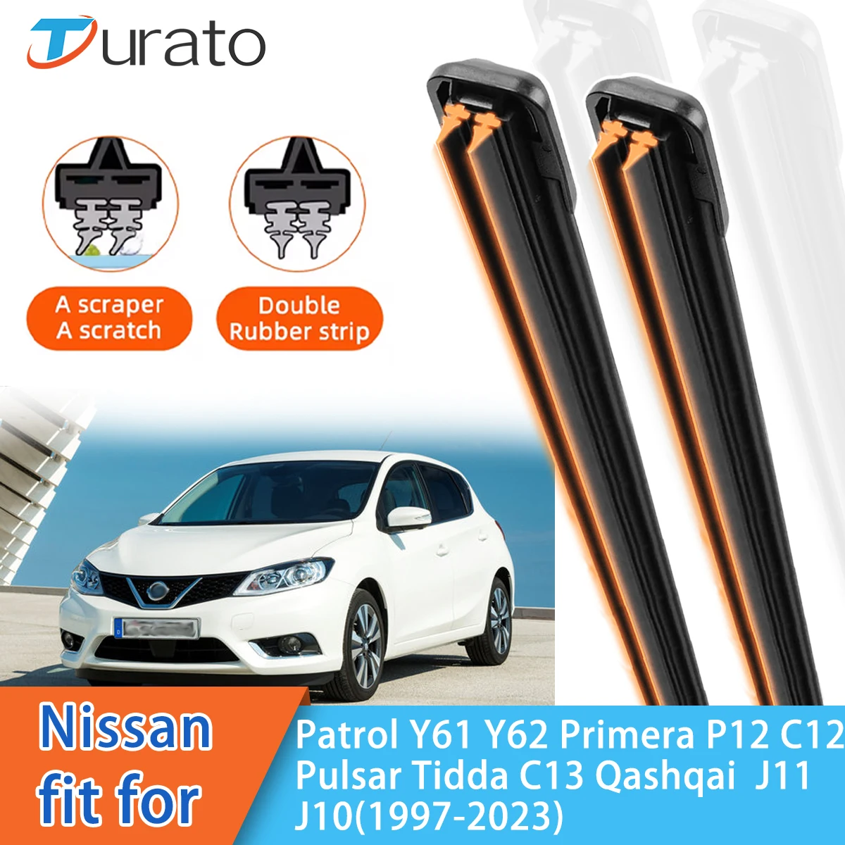 For Nissan Patrol Y61 Primera P12 Pulsar C12 Qashqai J11 Front Windscreen Wipers Double Rubber Car Wiper Blades Car Accessories