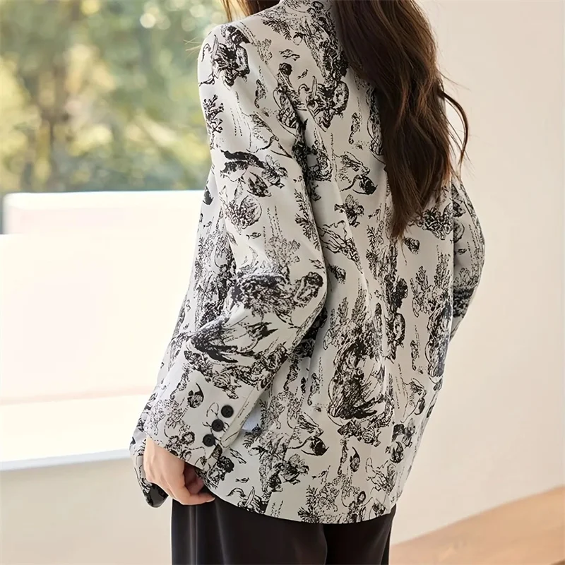 

Новый женский костюм 2026: модный пиджак с жаккардовым узором в стиле китайской живописи, весенне-осенний жакет с длинным рукавом