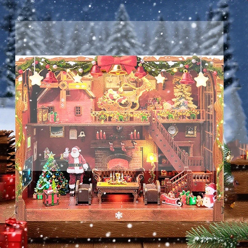 ouzey-diy-kit-de-modelisme-miniature-en-bois-pour-niche-a-livres-de-noel-avec-eclairage-ideal-pour-les-cadeaux-d'anniversaire-entre-amis