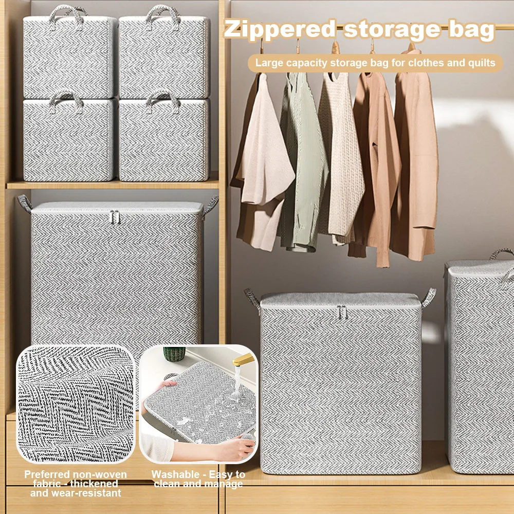 Large Capacity Clothes Storage Bag Organizer With Reinforced Handle For Blankets Bedding Foldable With Zipper Storage Bag