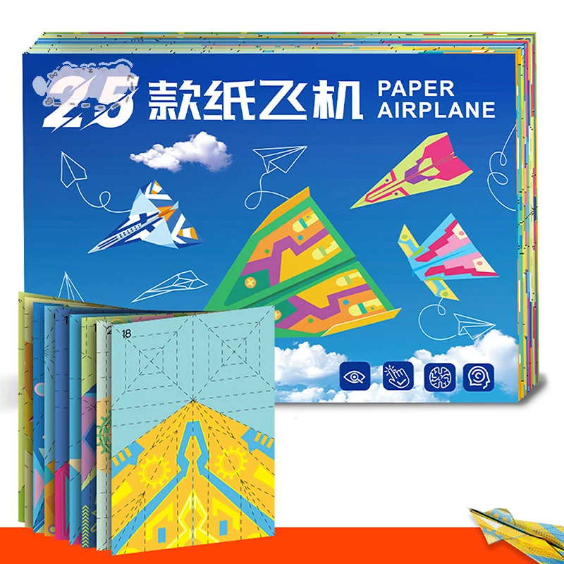 

25PCS Origami Kit: Montessori 3D Cartoon Versatile Paper Aircraft Handmade Art Learning Toy with Colored Paper Set