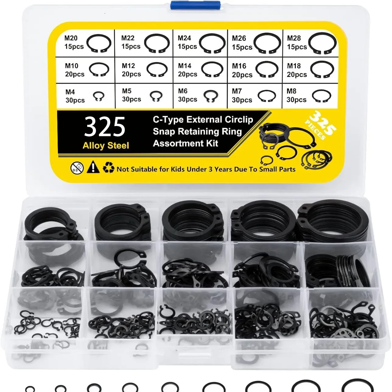 315/325 Internal Circlip Assortment Kit C Clip Washer set carbon steel  Retaining Ring Snap Ring kit M4-M28 for metal shaft Hole
