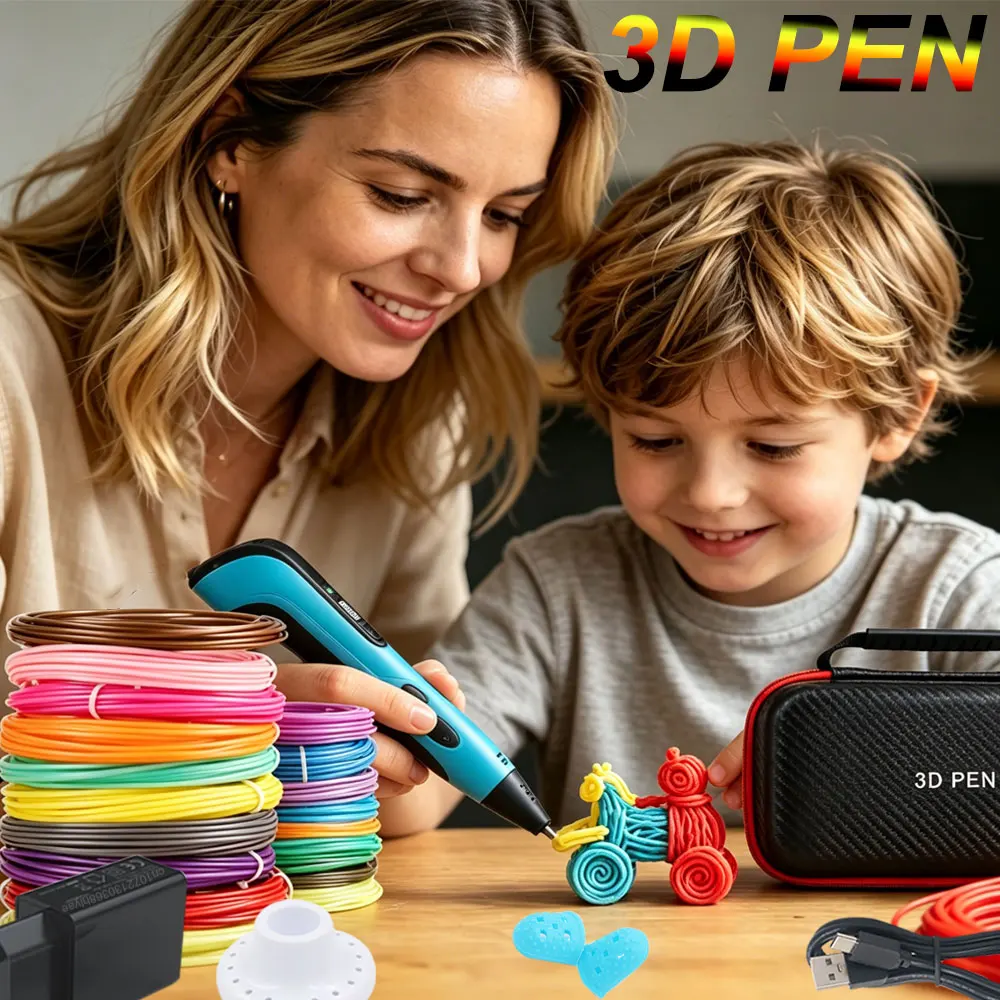 

2026 Creative Kids 3D Printing Pen With LED Display Power Adapter Suitcase PLA Filament Kids Favorite Birthday Christmas Gifts
