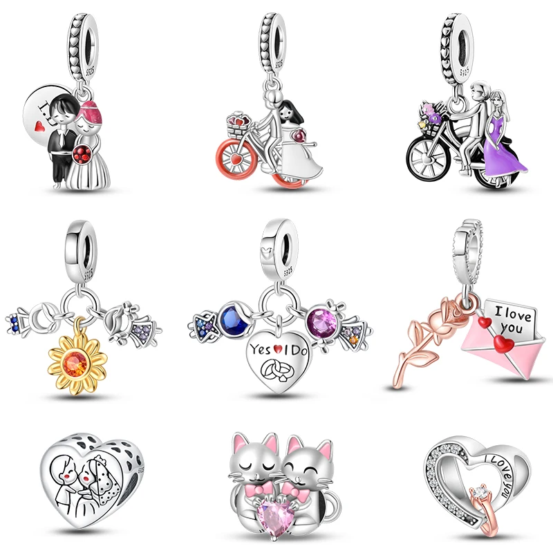 

925 Sterling Silver Romantic Couple Rose Valentine's Day Charms Beads Fit Pandora 925 Original Bracelets Fine DIY Jewelry Gifts