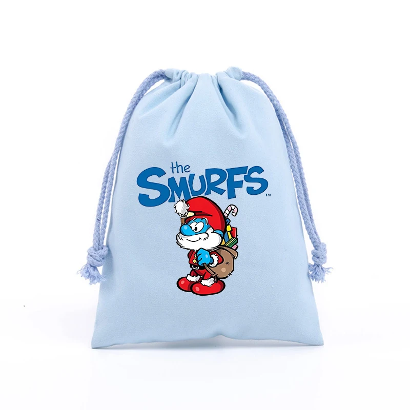 Anime Smurfs borsa con coulisse film Cartoon stampato Sport Boy Girl Childern Student Cute Portable Kid Party Hand Pocket Gift Pouch