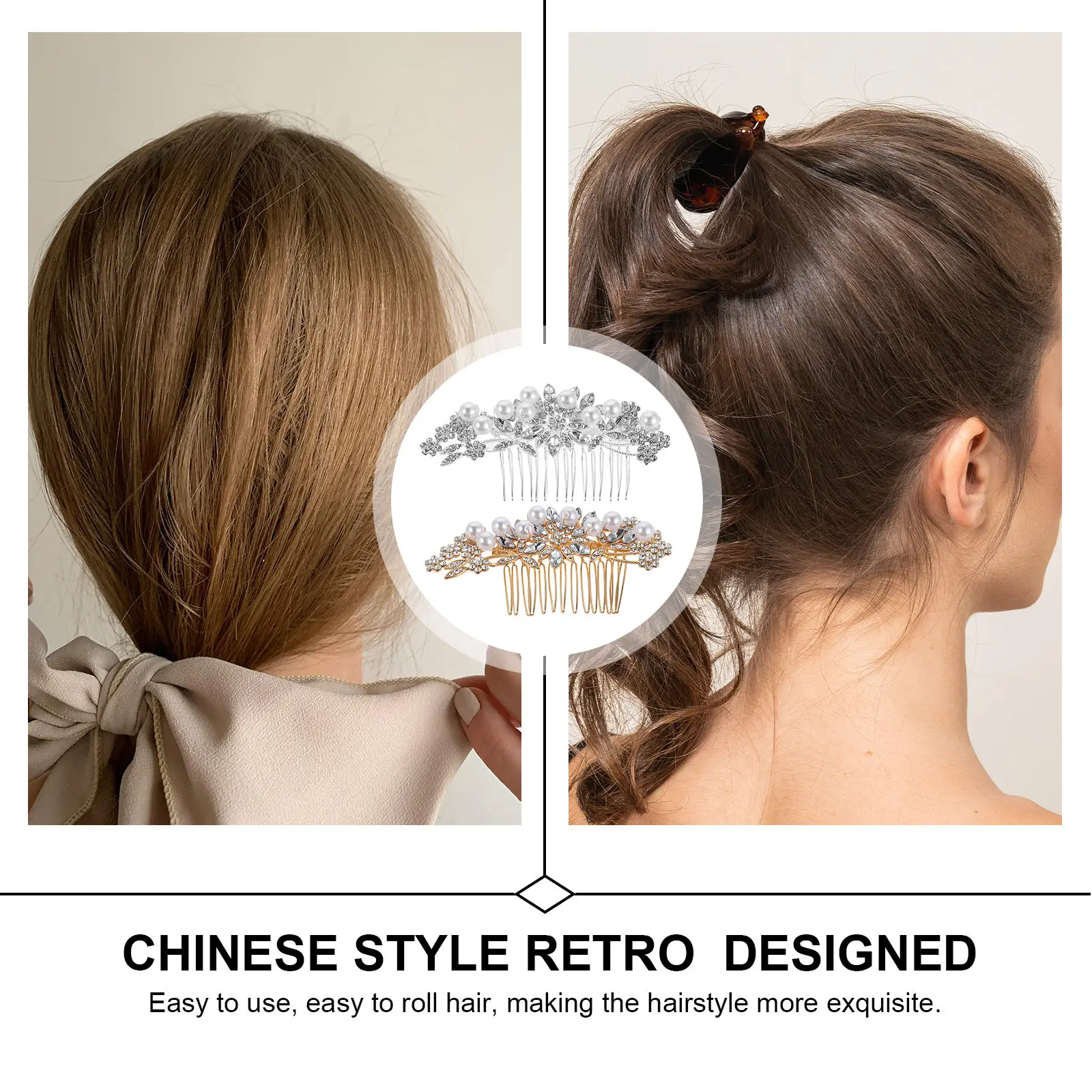2Pcs Rhinestone Bridal Hair Comb Pearl Wedding Headpiece Comfortable Bride Accessory Women Handcrafted Flower Hair Comb
