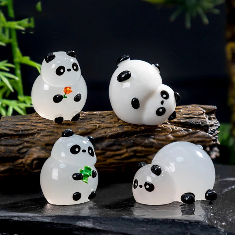 Cute Cartoon Luminous Bamboo Panda Toy Model Desktop Mini Ornaments DIY Home Decorations Drop-resistant Car Ornaments Gifts