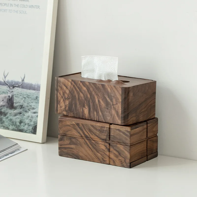 

Black Walnut Wood Tissue Boxes Solid Wood Tissue Box Japanese Living Room Wooden Multifunctional Storage Box Modern Home Decor