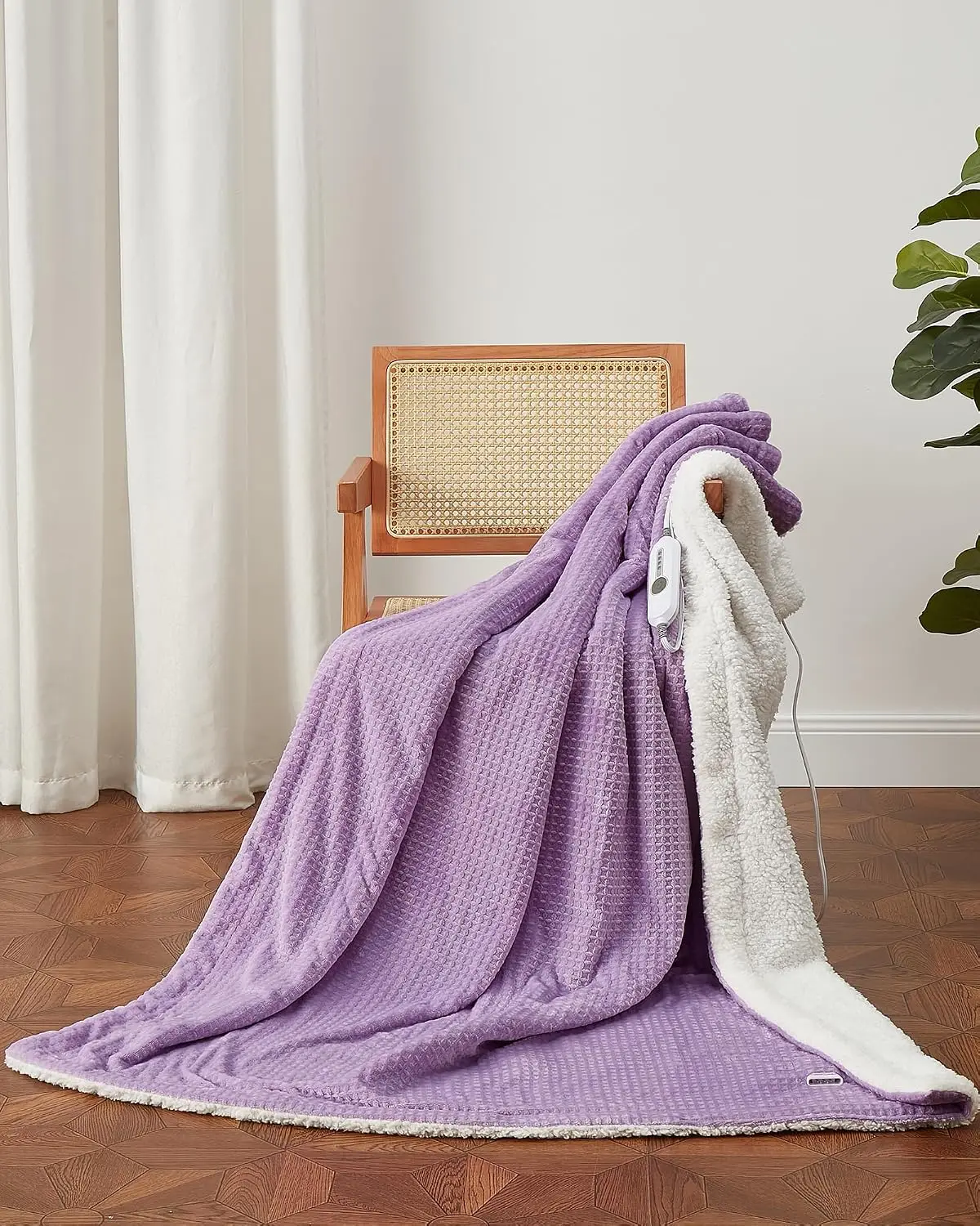 50”x60” Heated Blanket 4 Heating Levels, 4-Hour Auto Off ETL Certified, Overheat Protection, Fast Heating, Machine Washable Waffle Weave Sherpa Electric Blanket