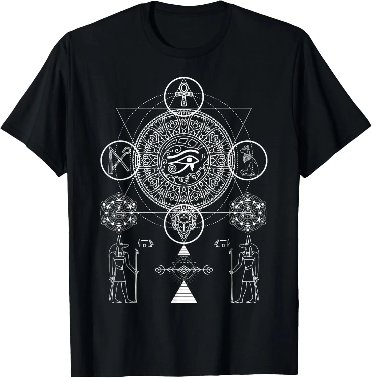 Sacred Geometry Egyptian Anubis Eye Of Horus Art T-Shirt