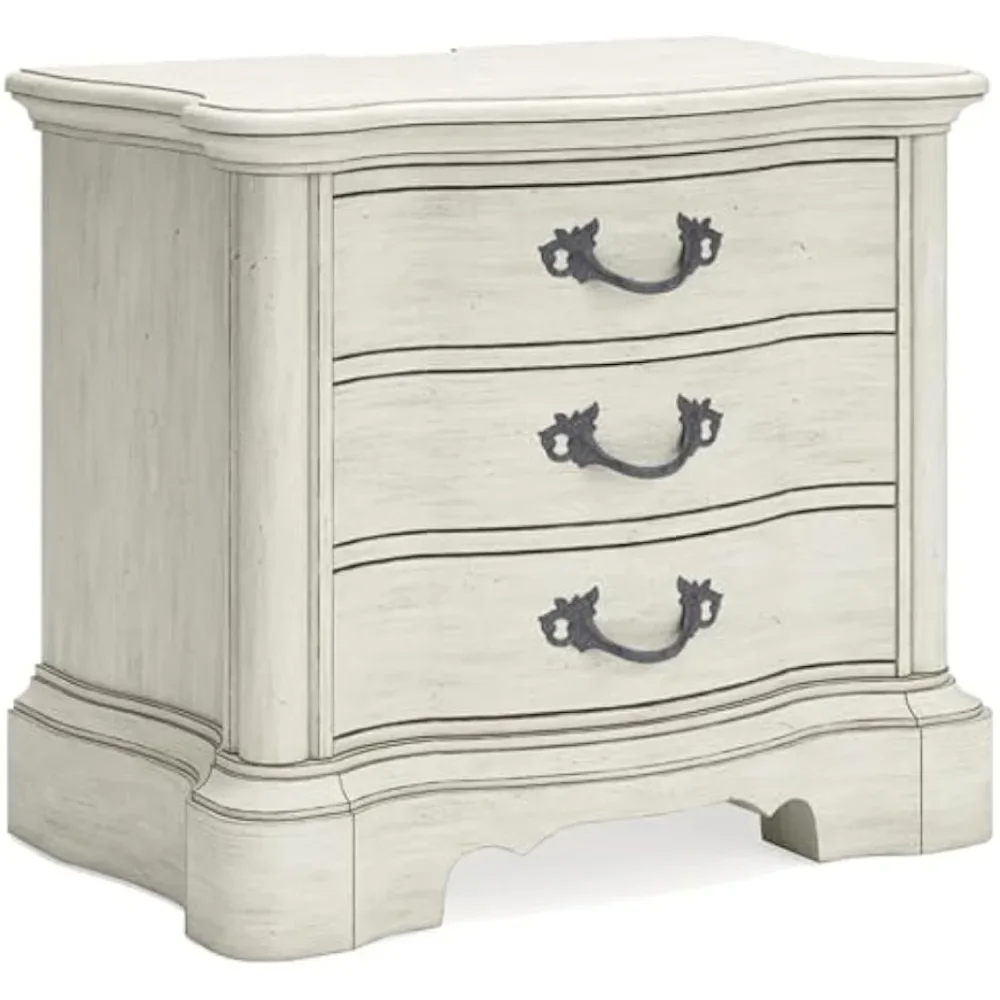 Nordic Minimalist White 3 Drawer Nightstand with USB Ports and Power Supply Indoor