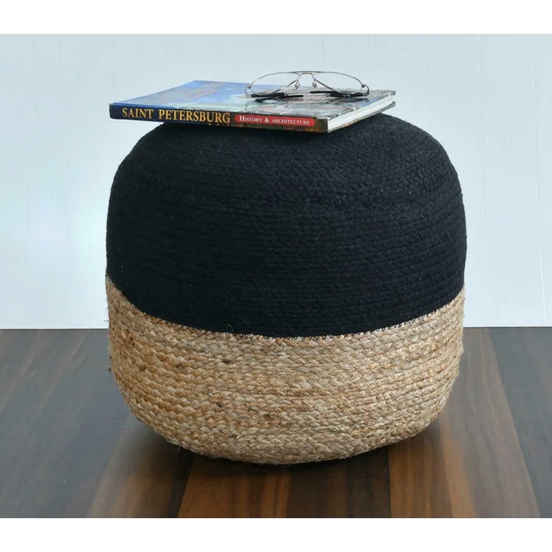 

Pouf Natural Jute Cover Home Décor Braided Modern Room Ottoman Foot Stool Cover