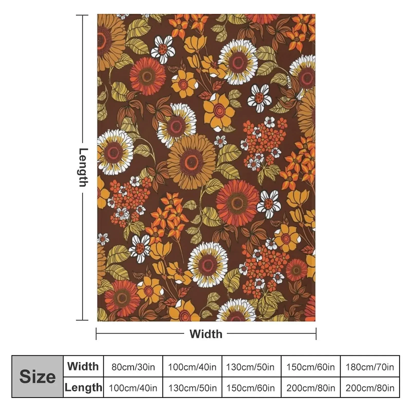 70s vintage boho flowers, orange, browns, hippie, flower power Throw Blanket Nap funny gift Flannel Fabric Blankets