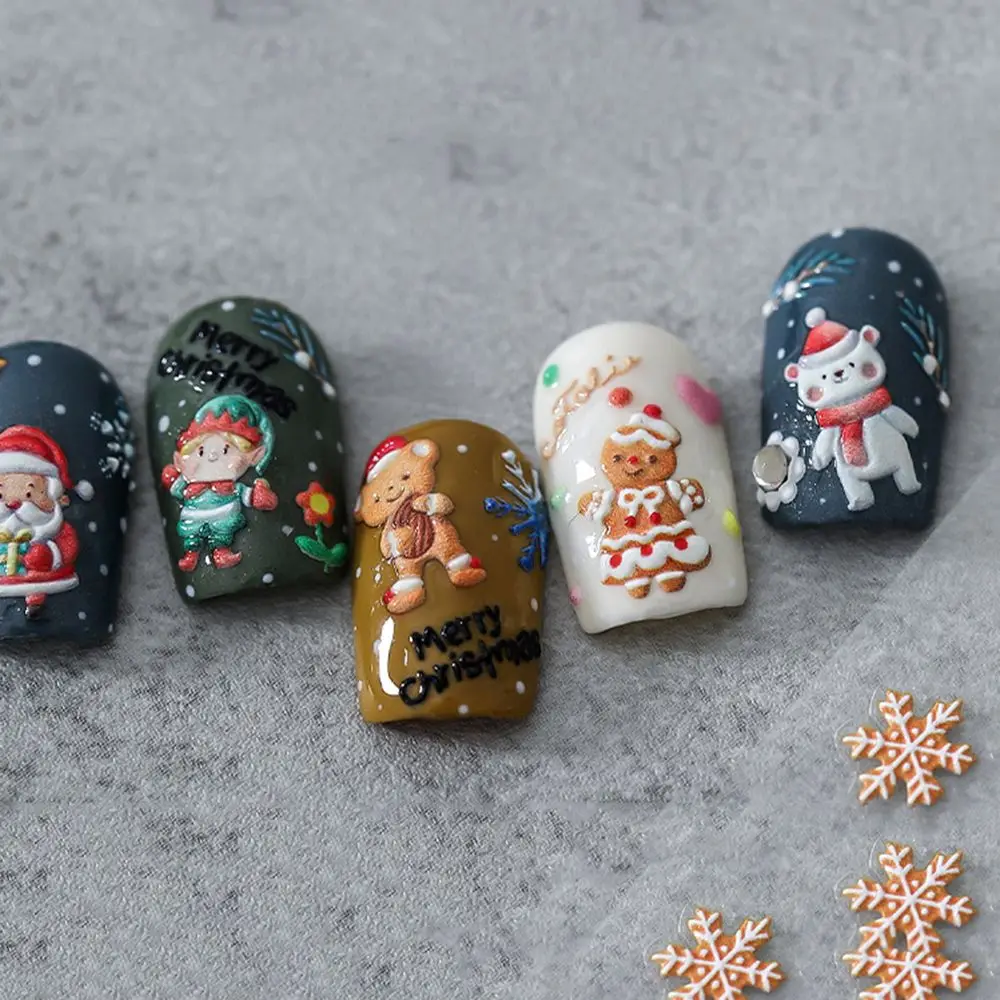 Autocollants 5D pour Ongles en Relief, Décalcomanies avec Motifs Père Noël, Bonhomme de Neige, Accessoires de Manucure, Décoration à Faire Soi-Même