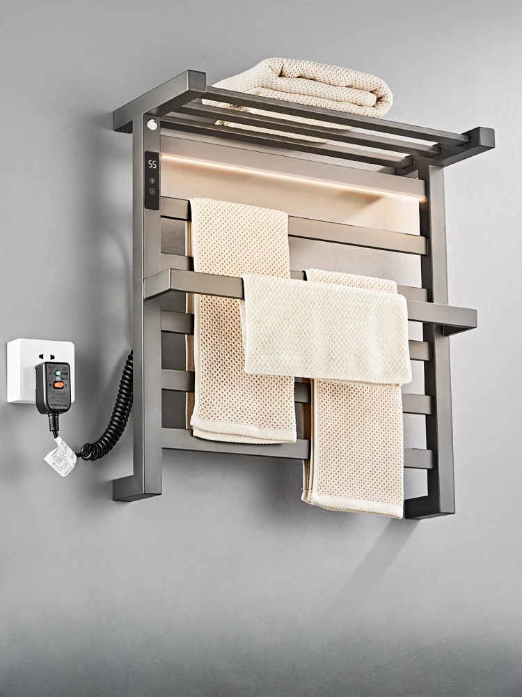 Smart electric towel rack, drying rack, toilet, carbon fiber heating, non-perforated bath towel rack, bathroom shelf