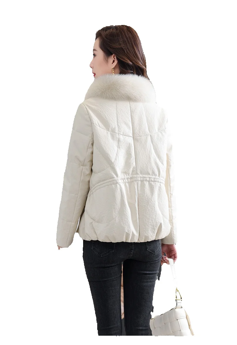 New Fox Fur Collar Genuine Leather Down Women's Short Sheepskin Jacket, Fashionable And Lightweight