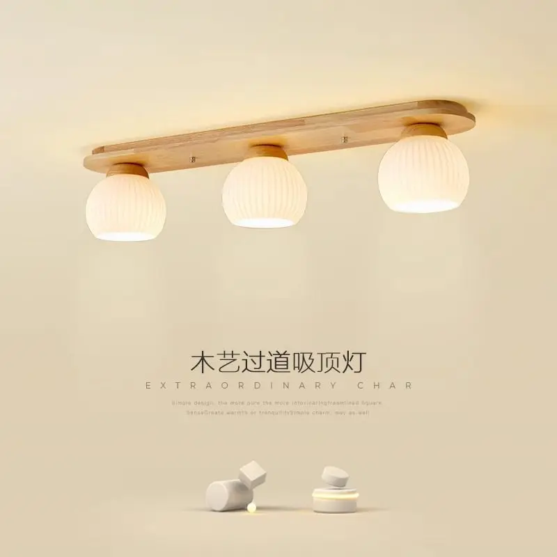 Natural Wood Style Corridor Aisle Light Balcony Ceiling Light Entryway Long Strip Light
