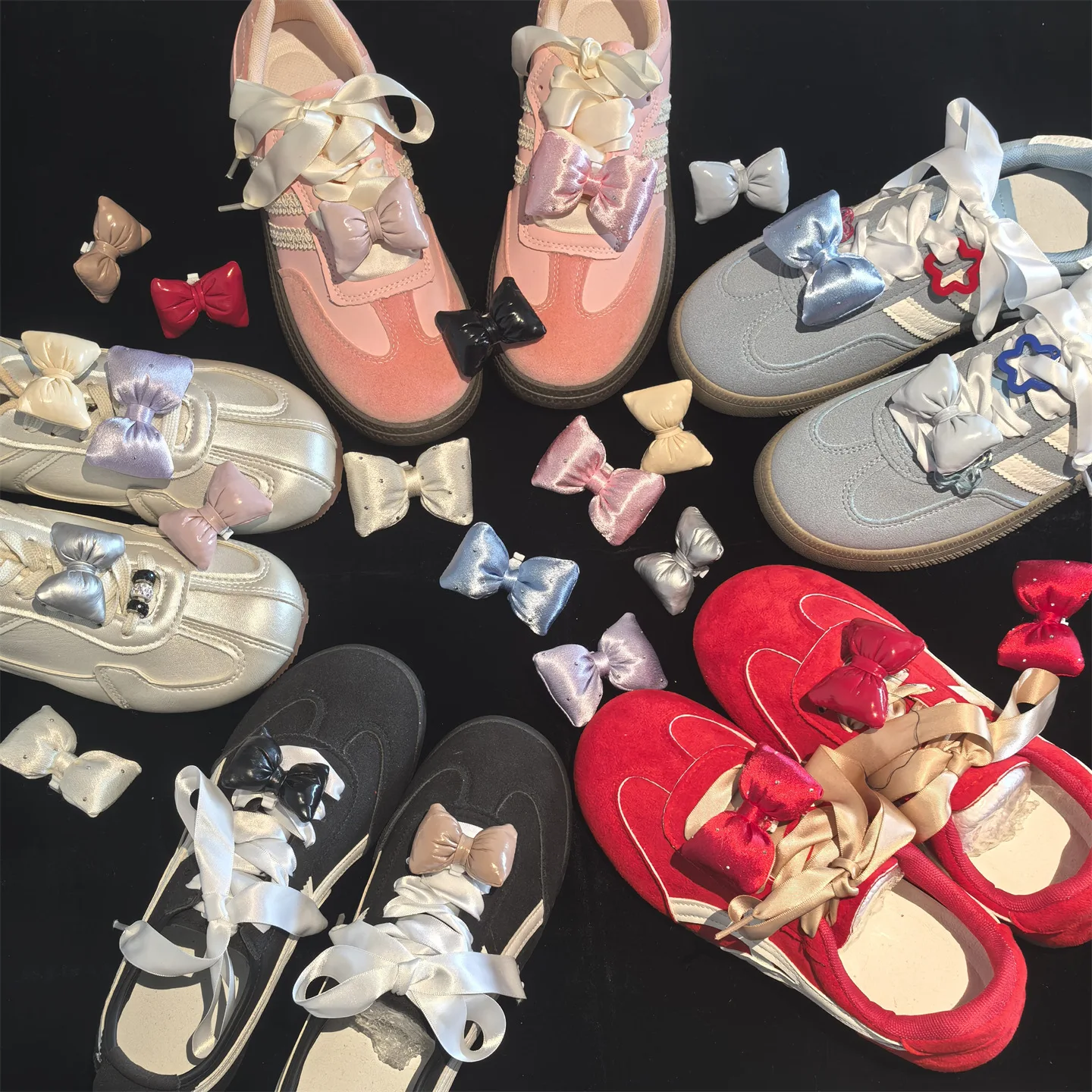 Shoe Charms PU Leather Cotton Filled Bow Detachable DIY Buckle German Trainer Ballet Girls Lightweight Small Multicolo