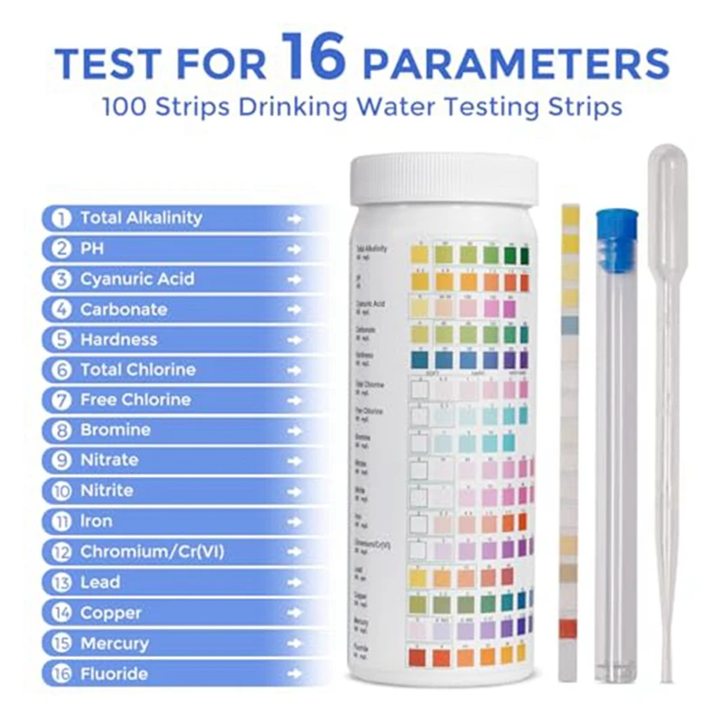 16-In-1 Water Test Strips Drinking Water Test Kit 100 Strips Home Water Quality Test Kit