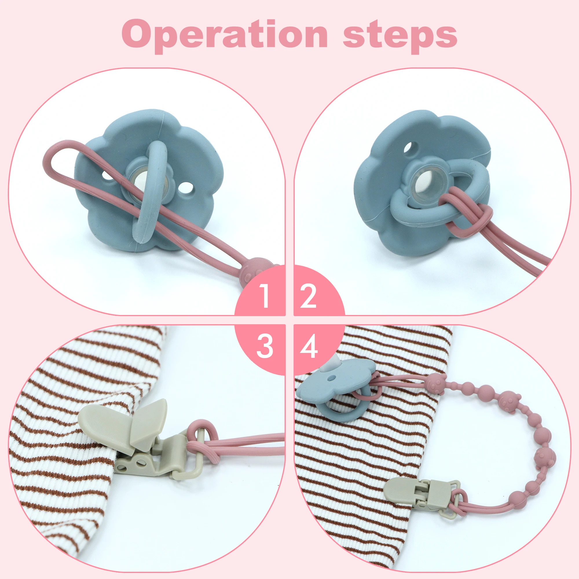 Silicone pacifier chain, a must-have for babies, prevents toy slippage, soft and flexible silicone pacifier clip.