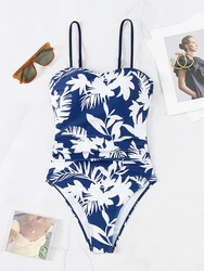 2024 strój kąpielowy Bandeau jednoczęściowy strój kąpielowy z nadrukiem kobiece Backless Monokini kobiety kąpiących się pływanie strój kąpielowy kostiumy kąpielowe