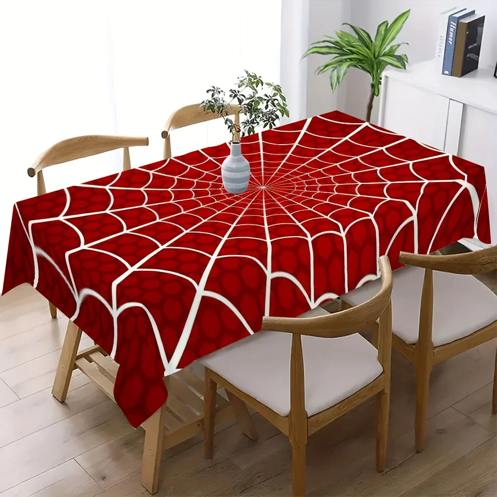 One spider web pattern tablecloth in red and white design - perfect for Halloween party decoration