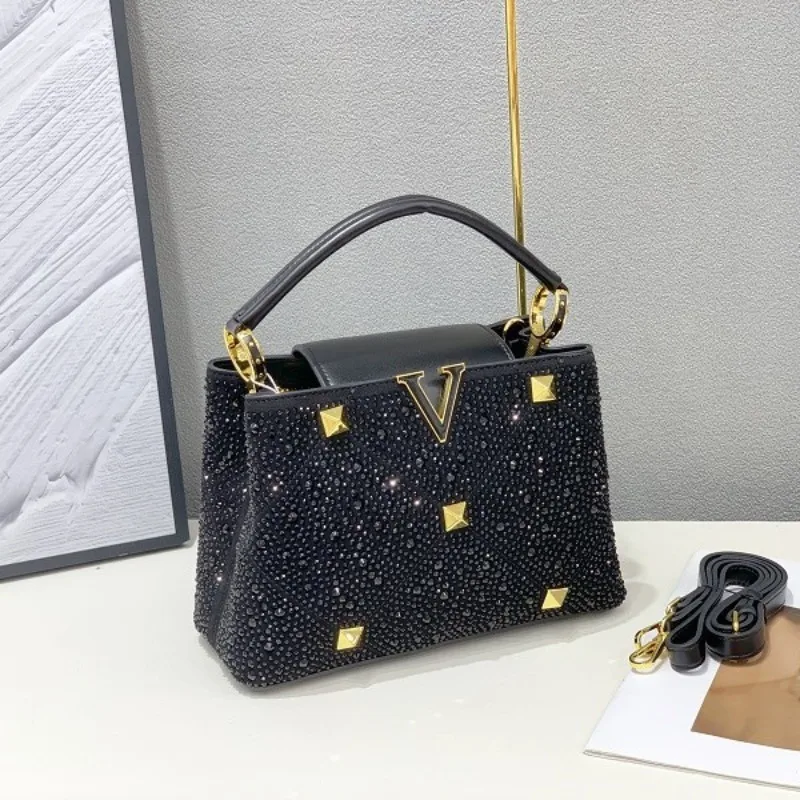 

2025 New Women's Studded Rhinestone Crossbody Bag with Sparkling Chain Strap Bright Color Versatile Shoulder Purse for Party