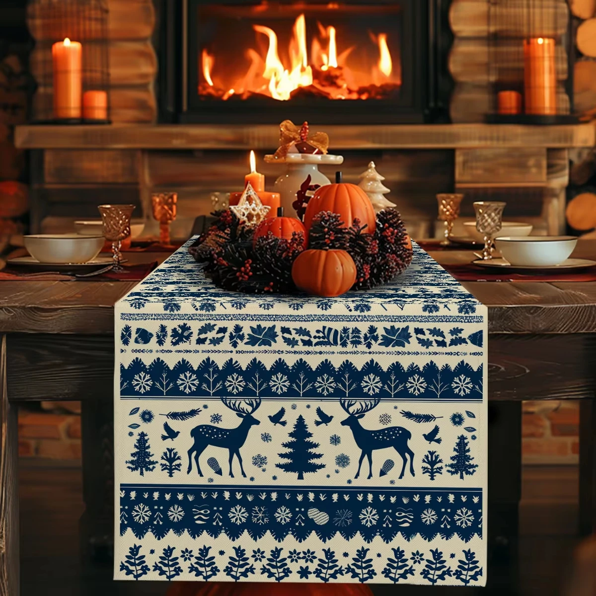 

Christmas Silhouette Deer Snow Plant Table Flag Table Runner Home Christmas Decoration Party Table Runner Multiple Sizes,Gift